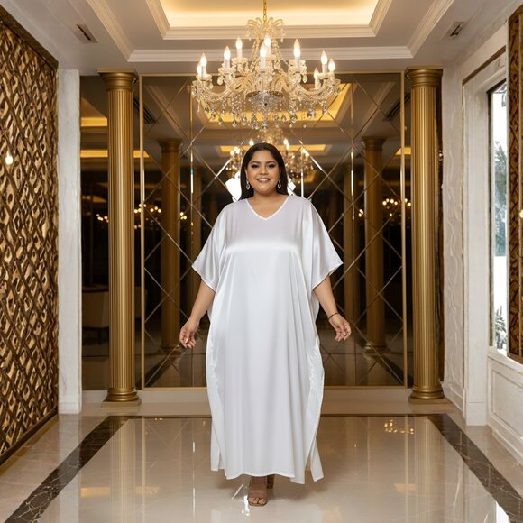 Gypsie Blu Plus Size Satin Maxi Dress Stylish Kaftan Dresses Kimono Sleeve Gown - Picture 1 of 6